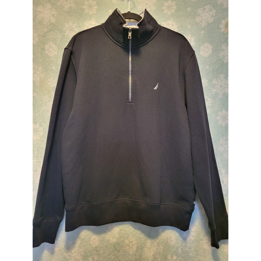 Nautica Men's L Navy 1/4 Zip Fleece Pullover Sweatshirt Sail Logo Large